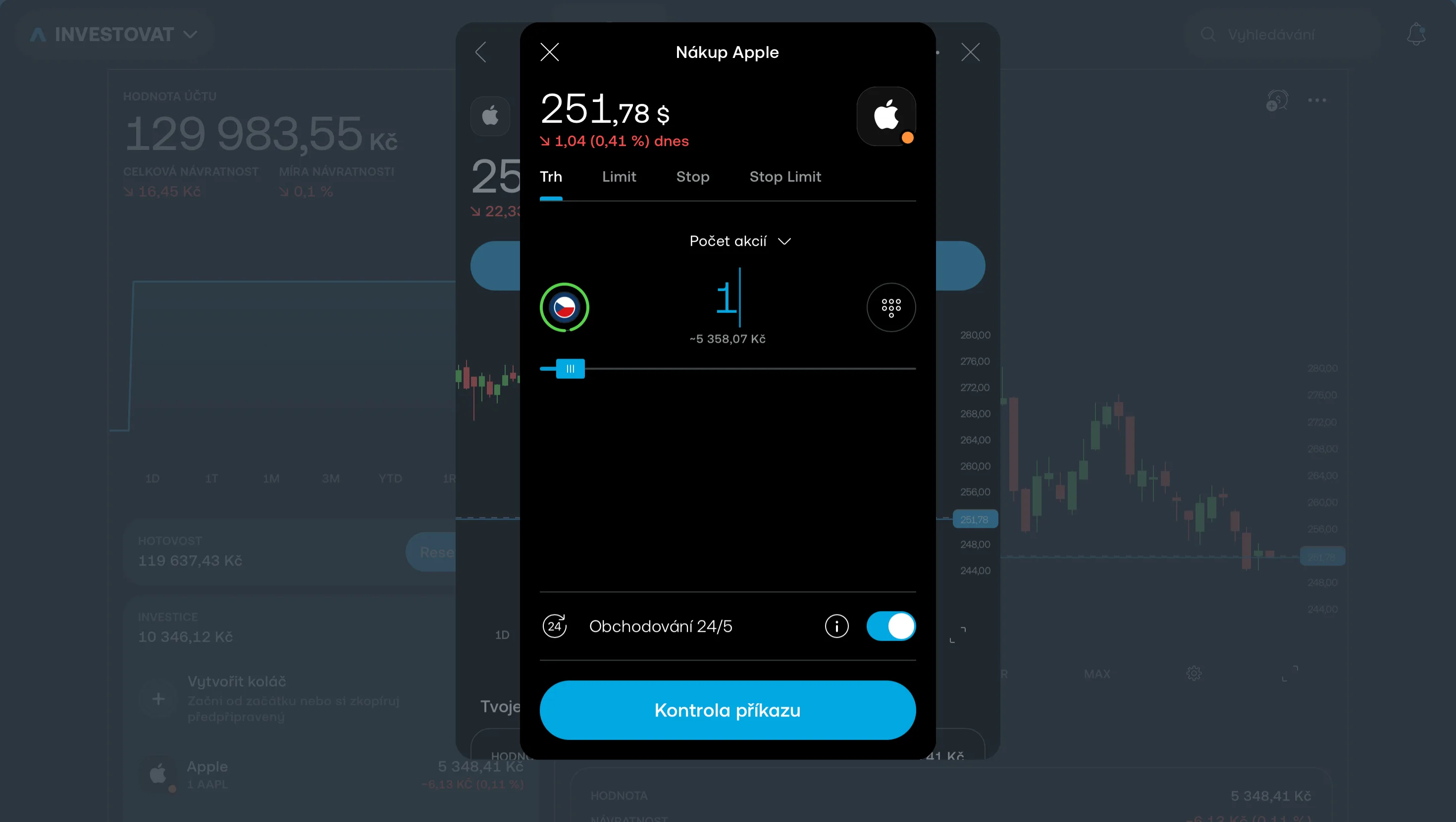 Market order v Trading 212 — tržní příkaz