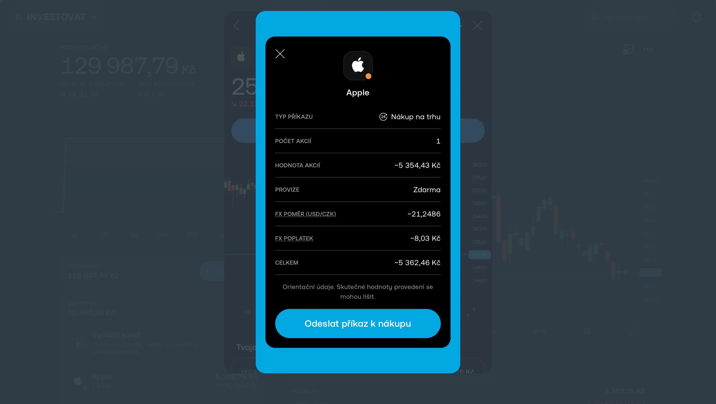 Potvrzení nákupního příkazu v Trading 212