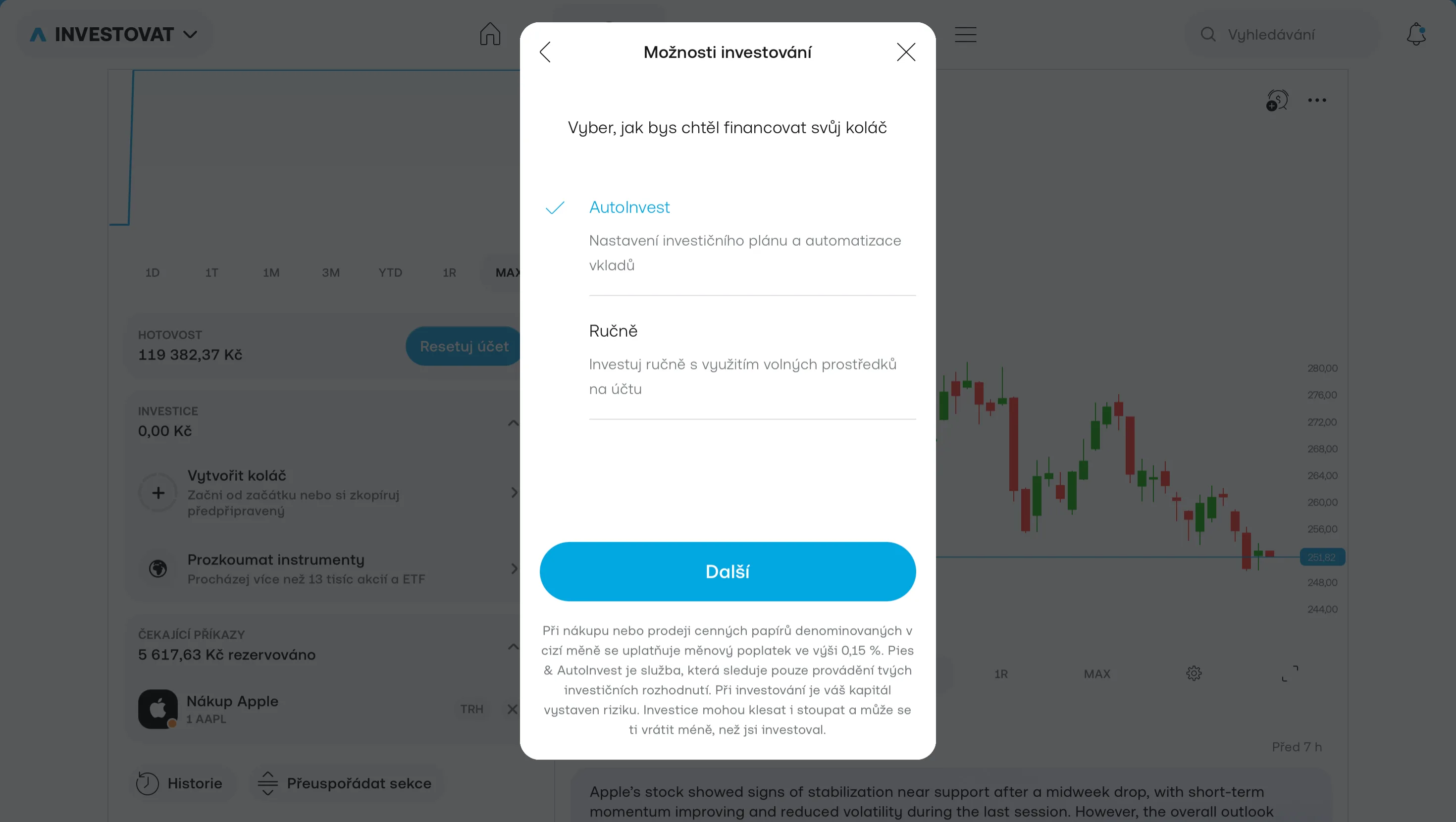 Trading 212 — volba mezi AutoInvest a ručním investováním