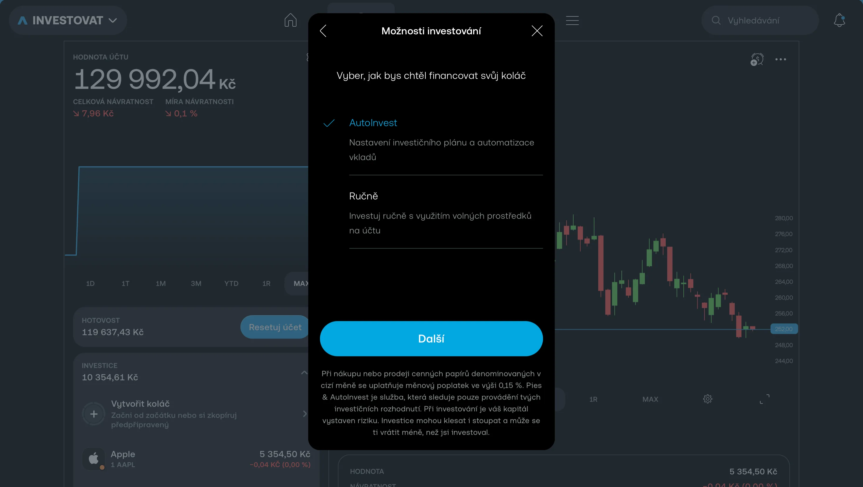 Trading 212 — volba mezi AutoInvest a ručním investováním