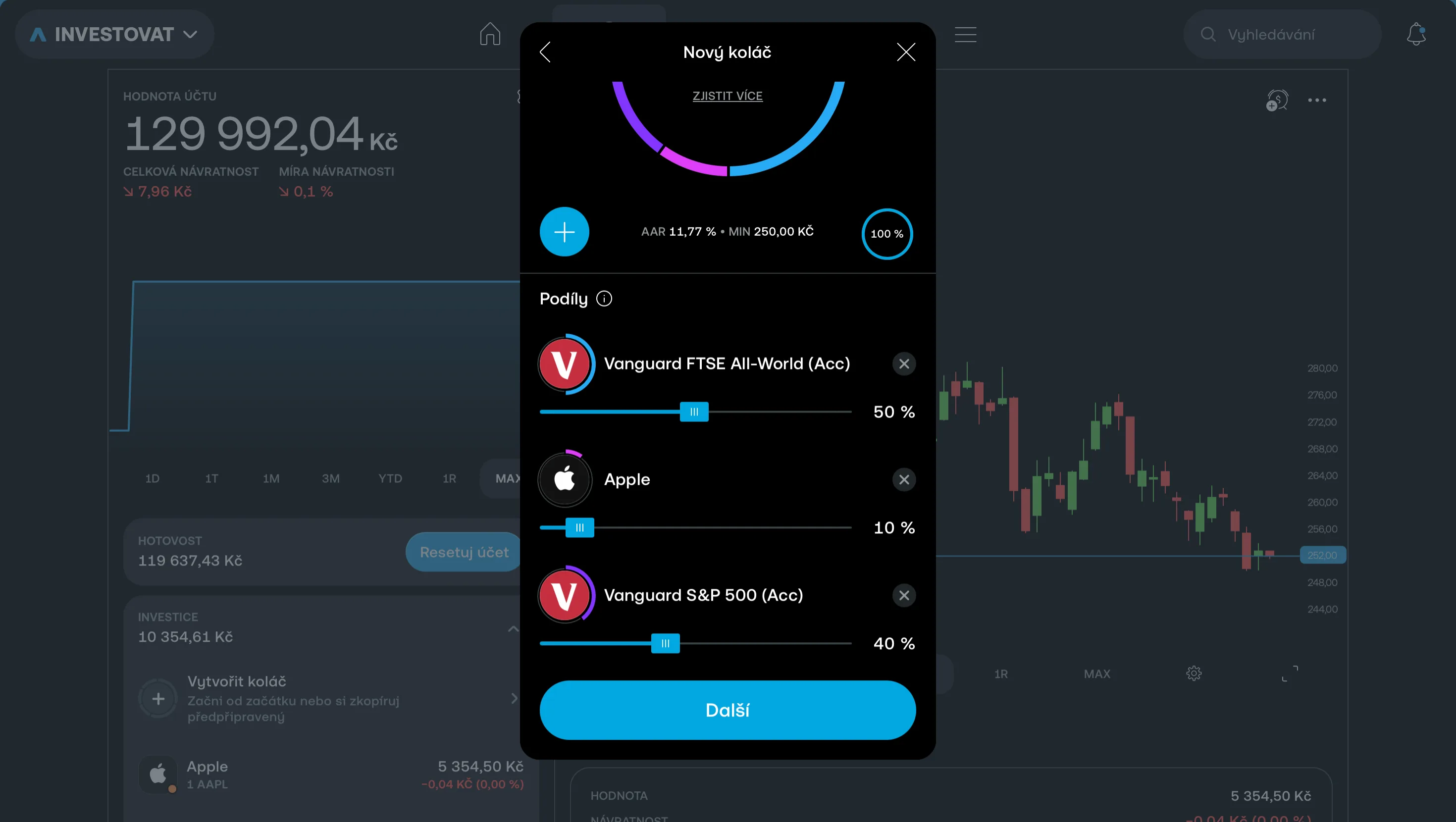 Vytvoření Pie v Trading 212 — nastavení podílů